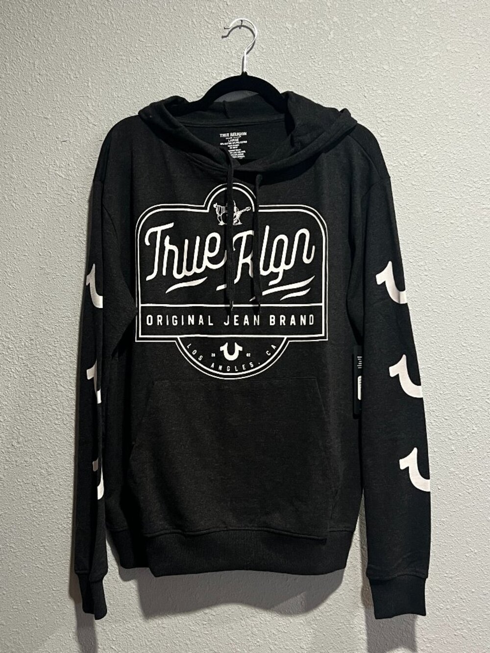 TRUE RELIGION Hooded Sweatshirt Pullover Lightweight Charcoal Gray NWT L